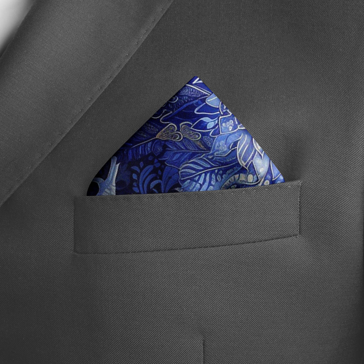 Genuine Silk Blue & Gold Mosaic Eagle Pocket Square