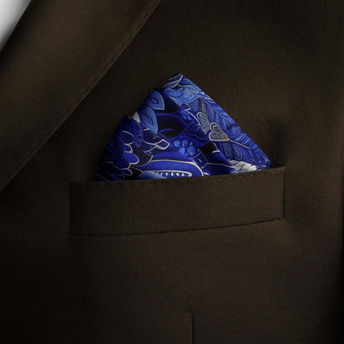 Genuine Silk Blue & Gold Mosaic Eagle Pocket Square