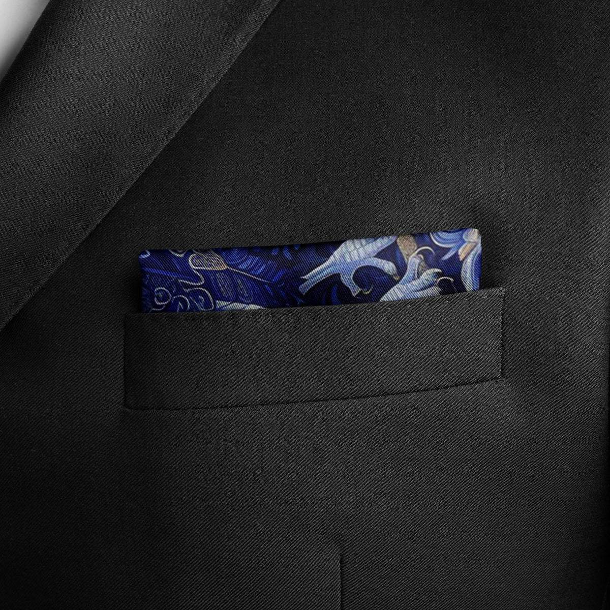 Genuine Silk Blue & Gold Mosaic Eagle Pocket Square