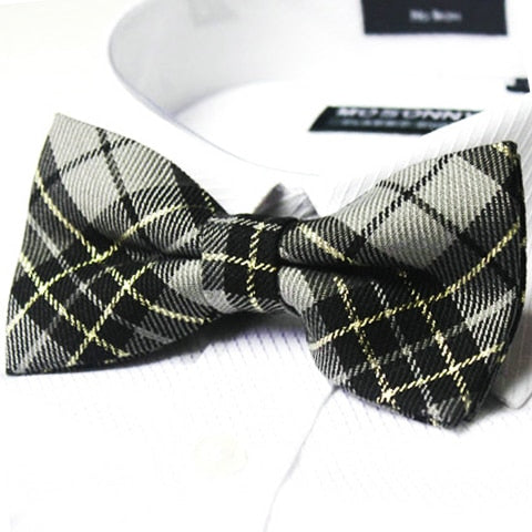 Grey, Black & Gold Tartan Bow Tie