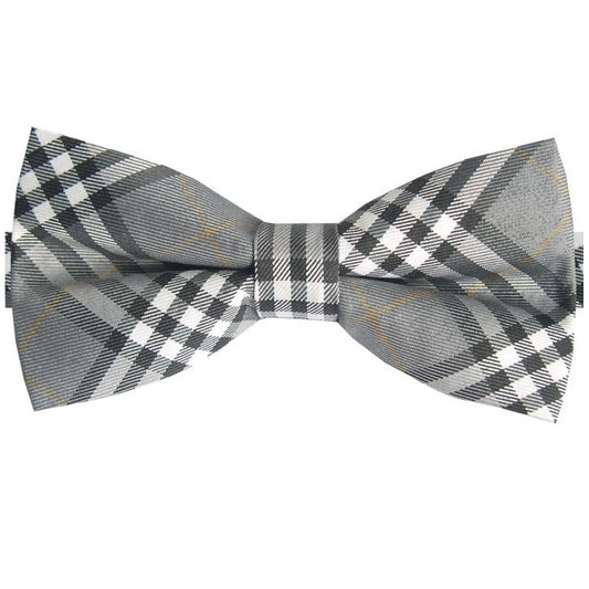 Grey, Black, White & Gold Tartan Bow Tie
