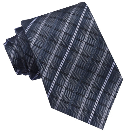 Grey, Black and White Plaid Mens Tie
