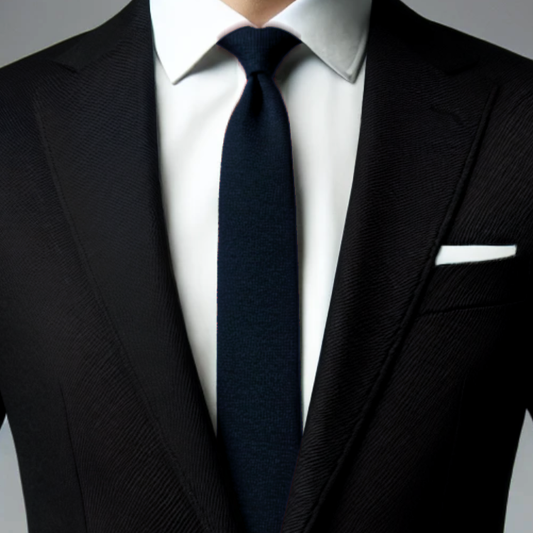 Dark Blue Cotton Blend Skinny Tie