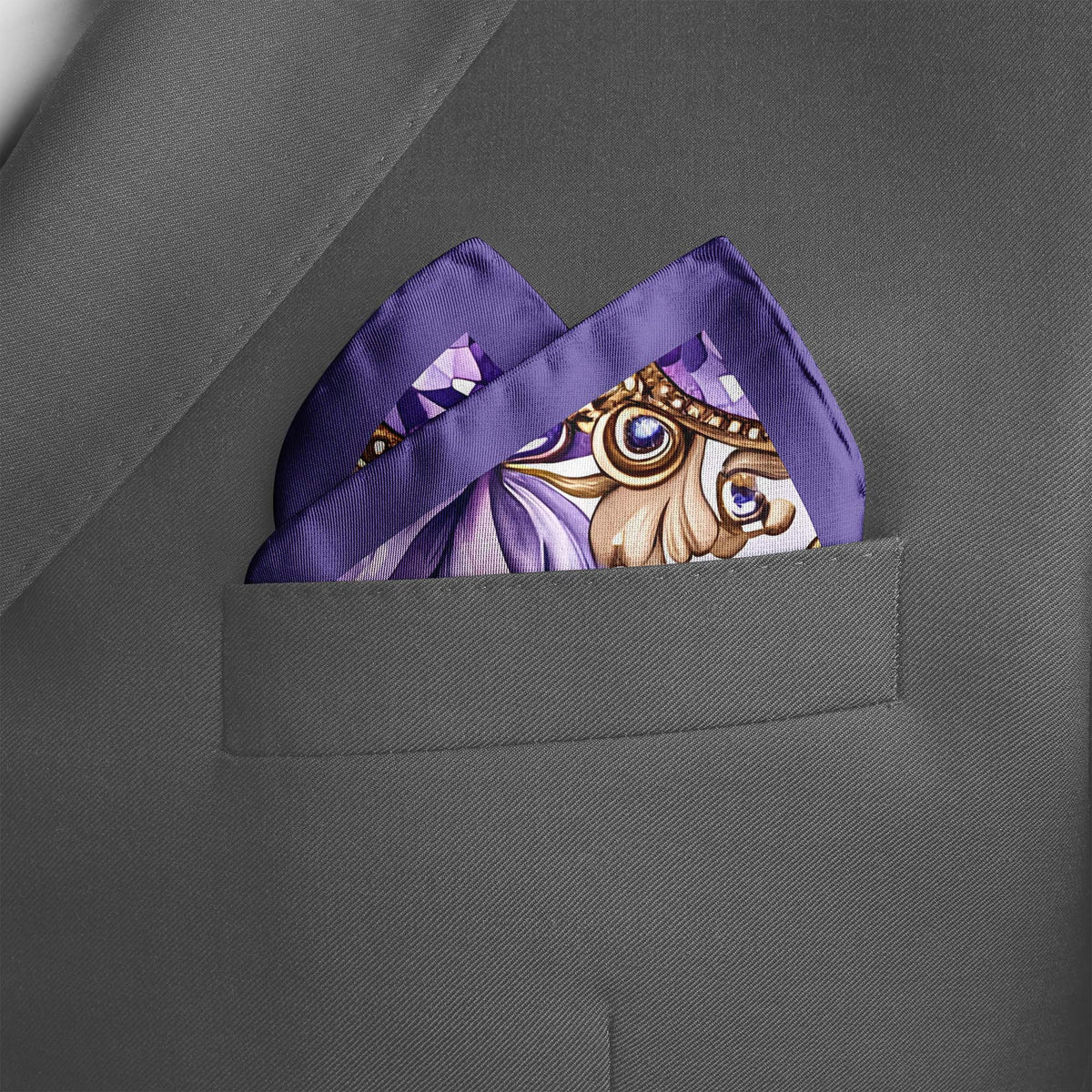 Genuine Silk Amethyst Jewel and Lisianthus Floral Pocket Square