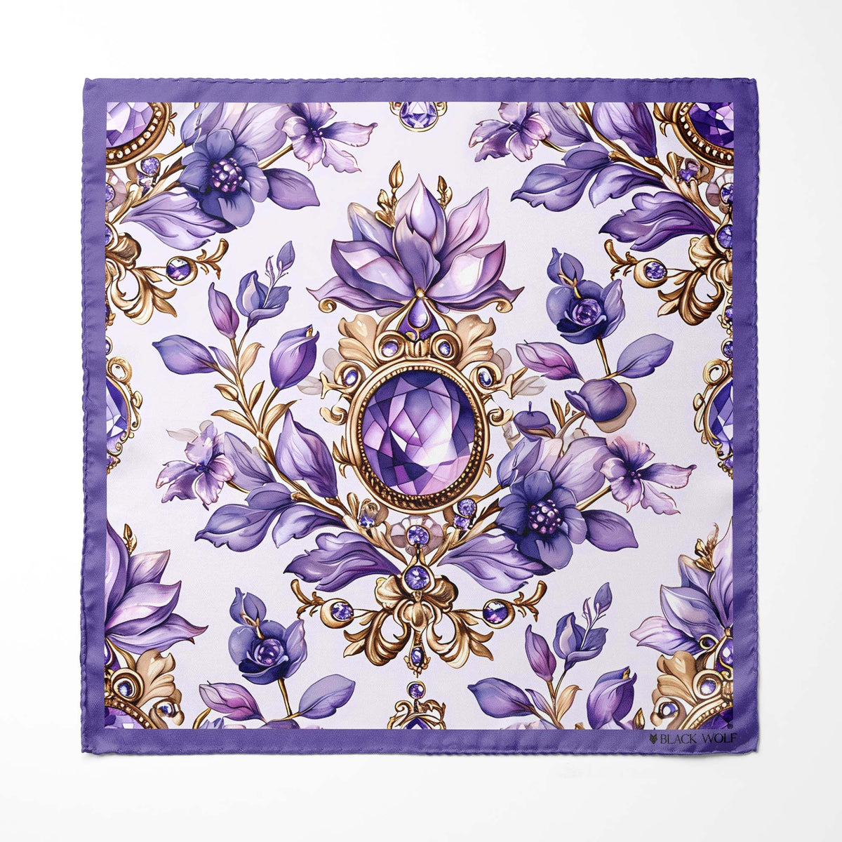 Genuine Silk Amethyst Jewel and Lisianthus Floral Pocket Square