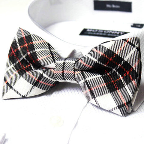 Mens Black White & Red Tartan Bow Tie