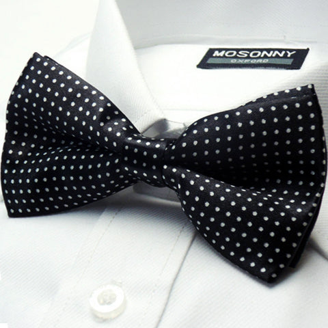 Mens Black with White Polkadots Bow Tie