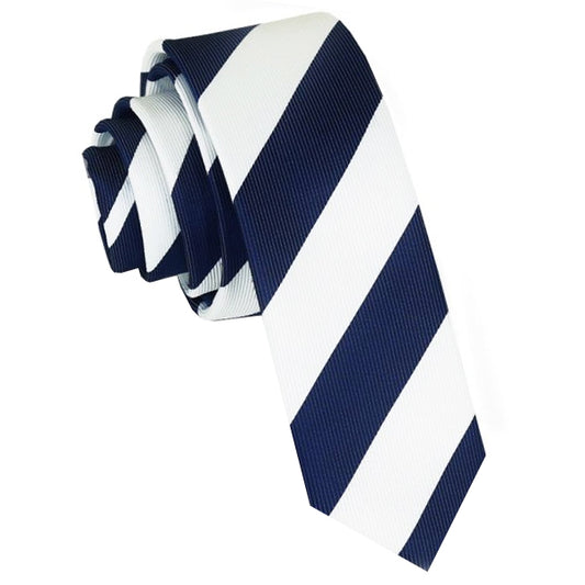 Navy Blue & White Stripes Mens Skinny Tie