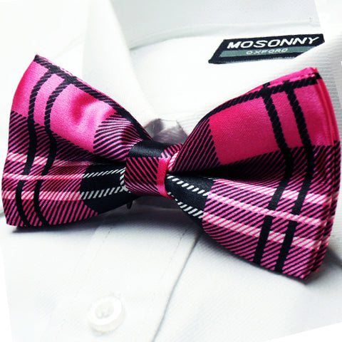Mens Pink and Black Tartan Bow Tie