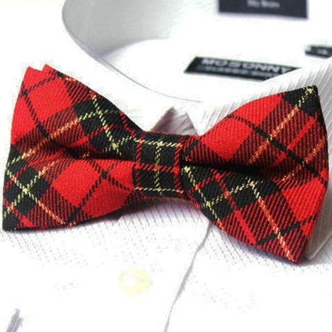 Mens Red Black & Gold Tartan Bow Tie
