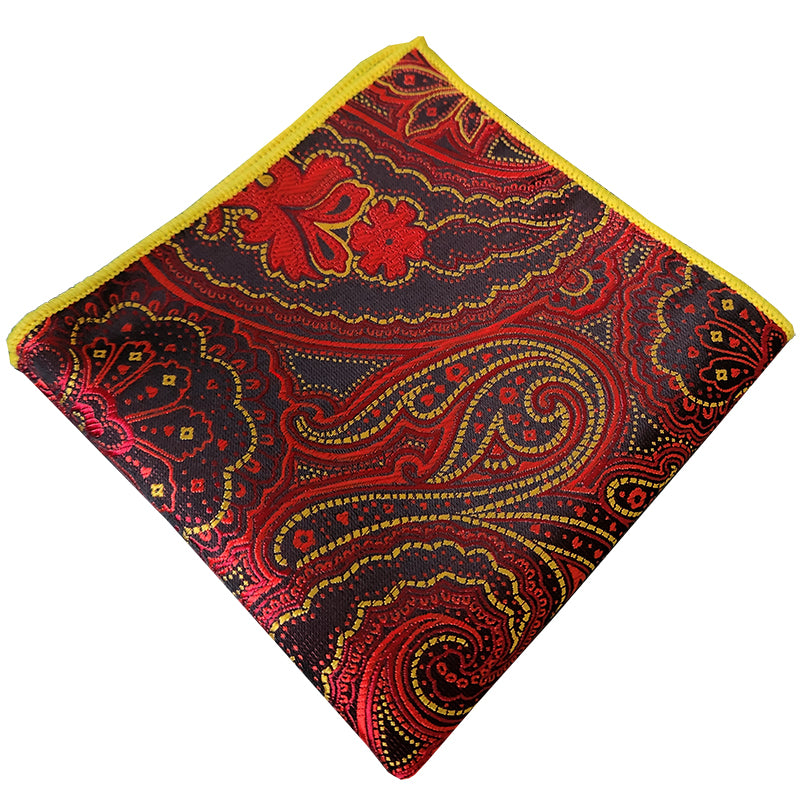 Men's Red, Black & Yellow Paisley Pocket Square