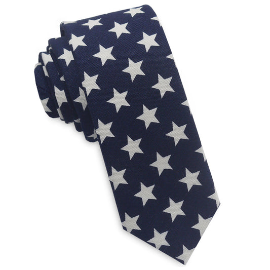 Midnight Blue with White Stars Mens Skinny Necktie