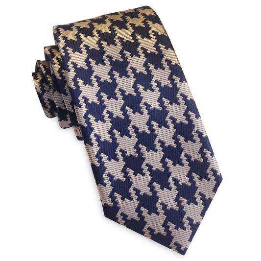 Navy Blue & Tan Houndstooth Slim Tie
