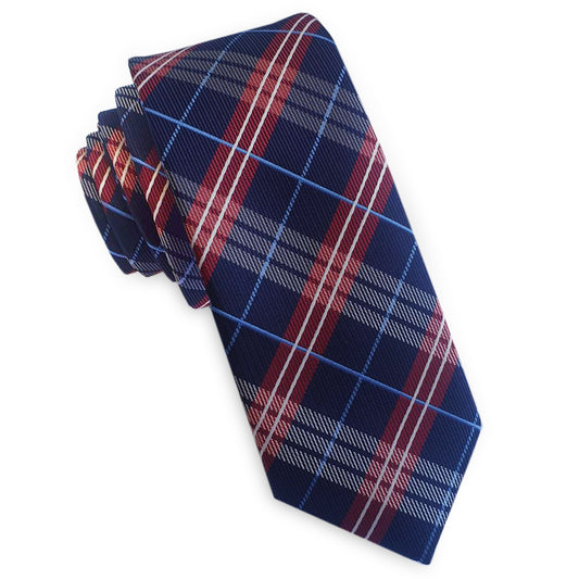 Navy with Red & White & Light Blue Tartan Skinny Tie