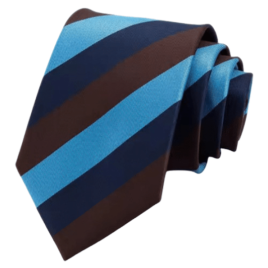 Brown Sky Blue & Navy Stripes Tie