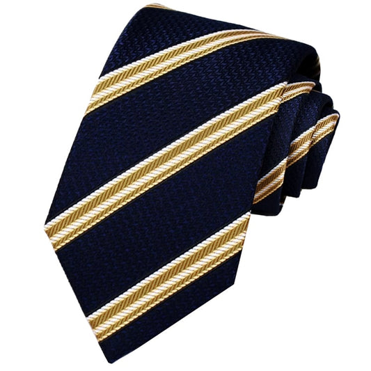 Dark Blue with Gold & White Chevron Stripes Mens Tie
