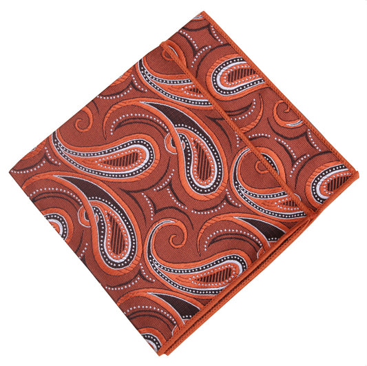 Orange, Black and White Paisley Pocket Square