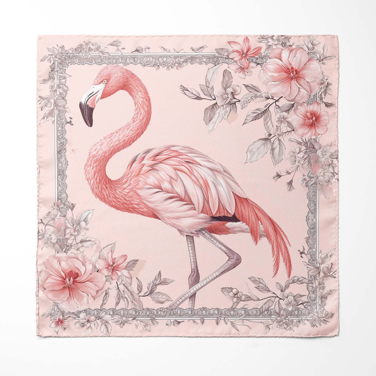 Genuine Silk Pink Flamingo Floral Pocket Square