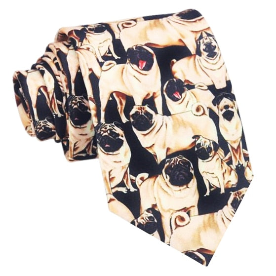 Black with Pug Dogs Design Tie