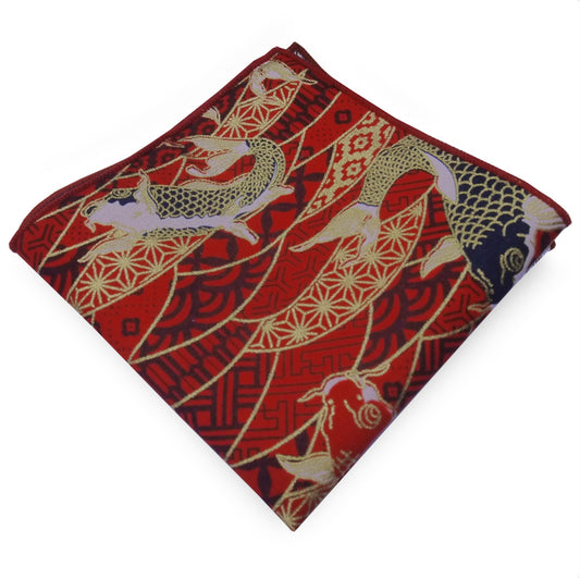 Red & Gold Koi Fish Pocket Square