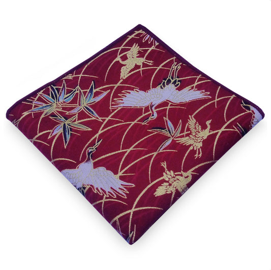 Red with White & Gold Herons Pocket Square