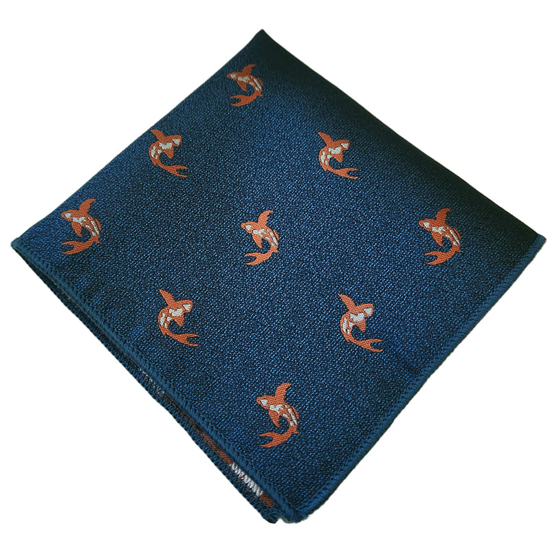 Teal with Goldfish Pocket Square