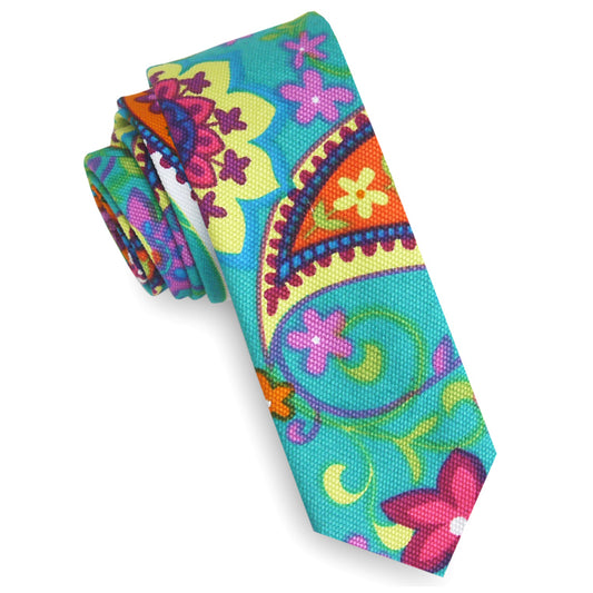 Turquoise, Pink, Yellow & Orange Floral Skinny Tie