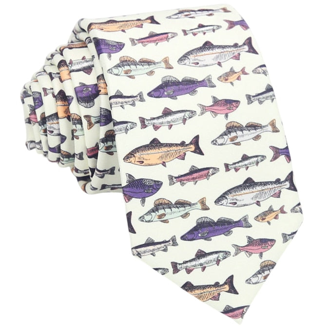 Light Cream with Colourful Fish Tie