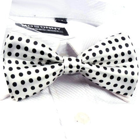 White with Black Polkadots Bow Tie