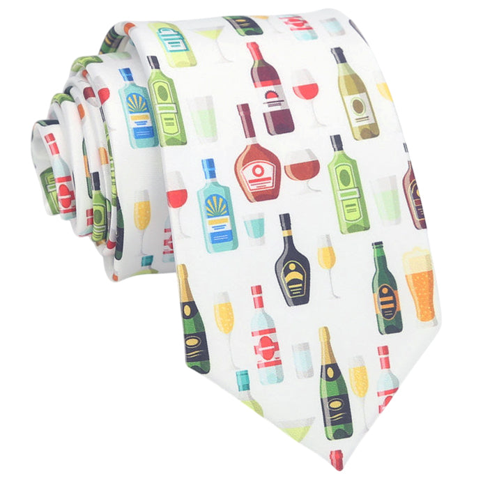 White with Bottles of Spirits Tie