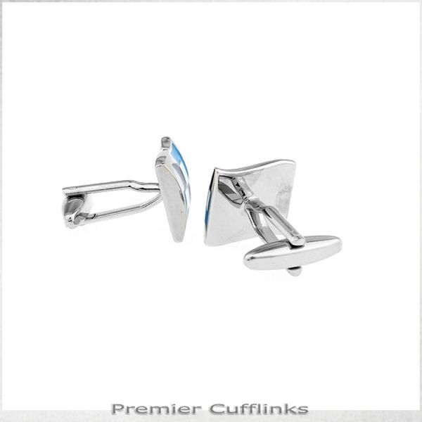 ABSTRACT SILVER AND BLUE DIAMONDS CUFFLINKS