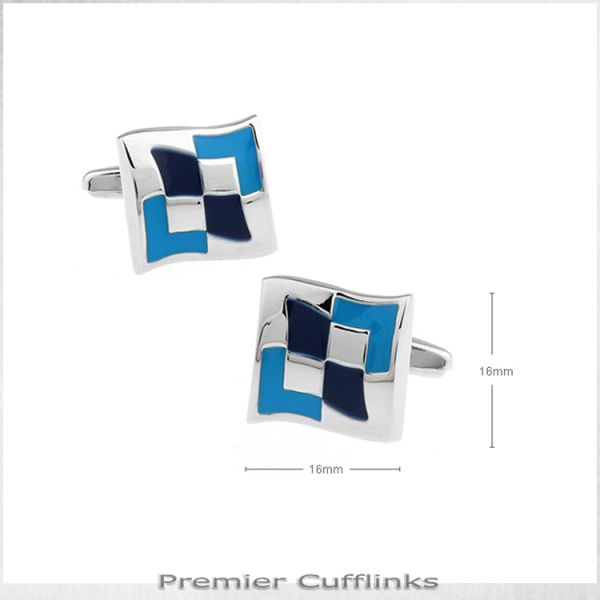 ABSTRACT SILVER AND BLUE DIAMONDS CUFFLINKS