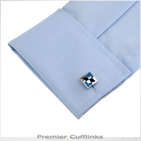 ABSTRACT SILVER AND BLUE DIAMONDS CUFFLINKS