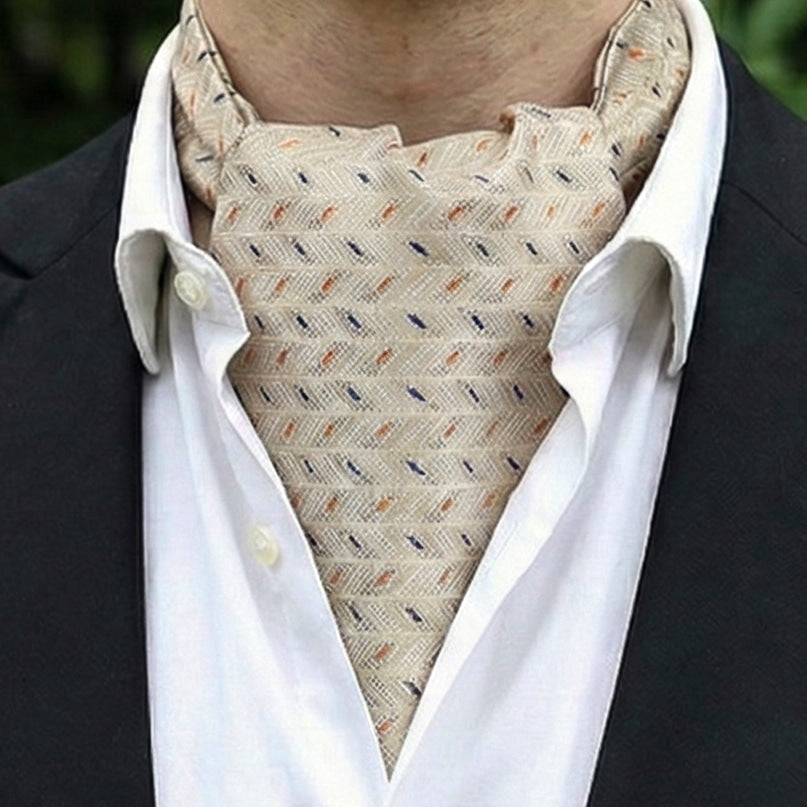 Beige with Orange & Navy Zigzags Ascot Cravat
