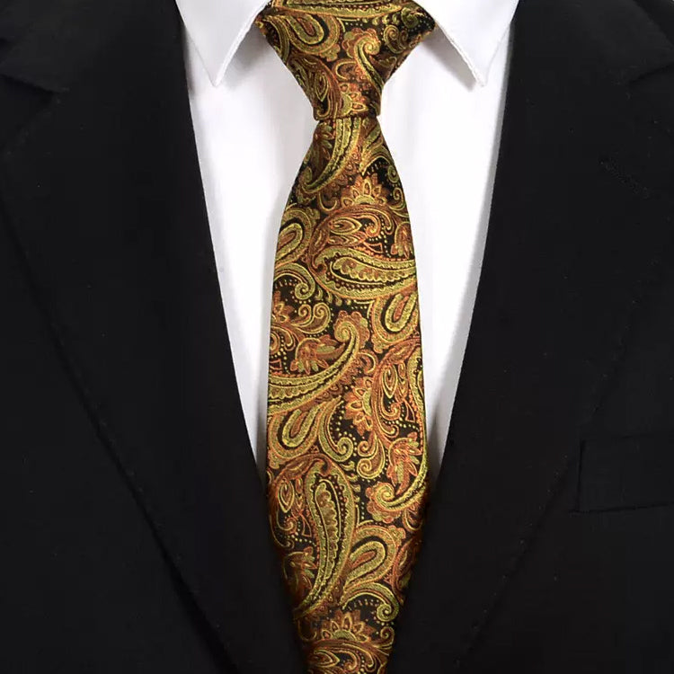Black and Gold Paisley Mens Tie
