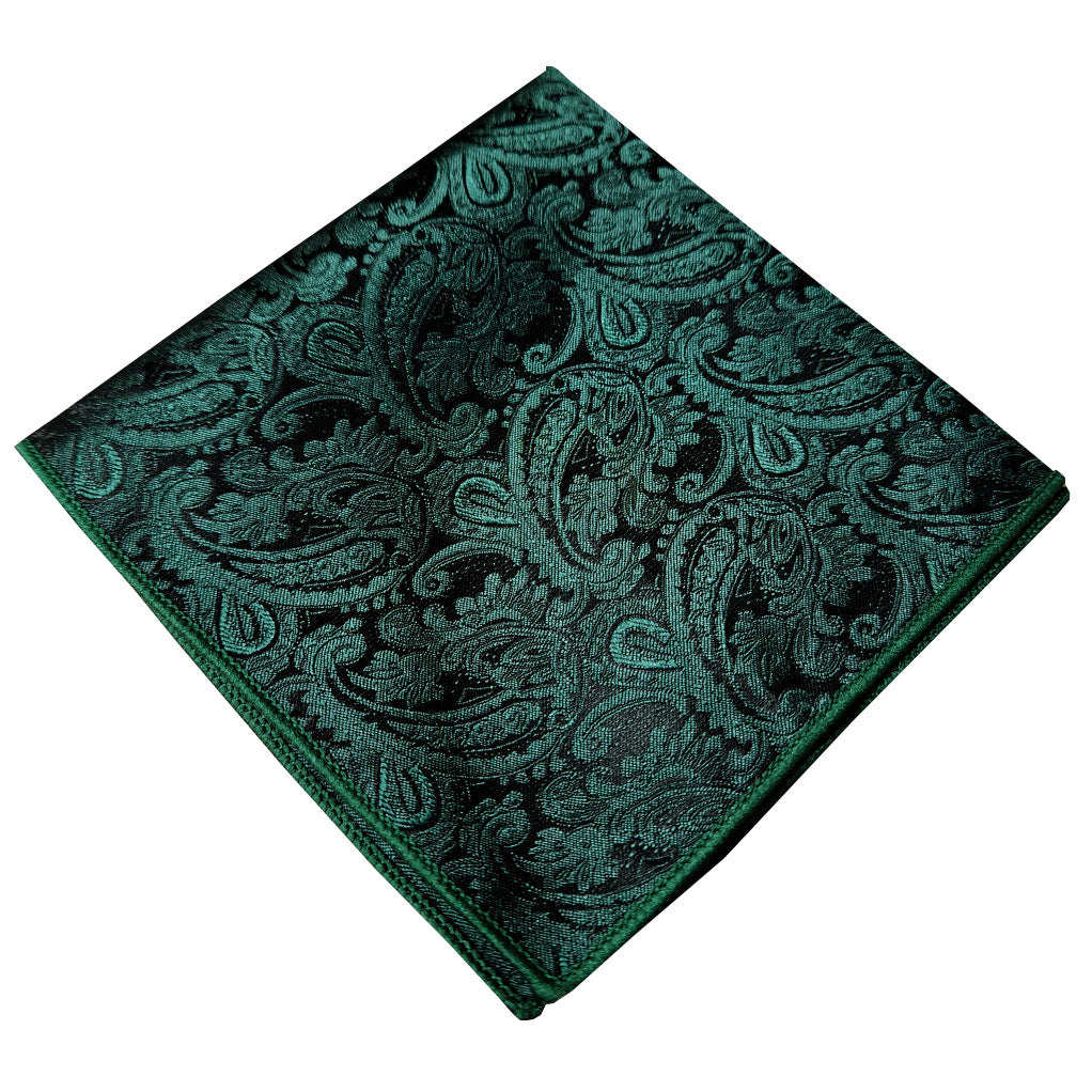 Black with Green Paisley Pocket Square