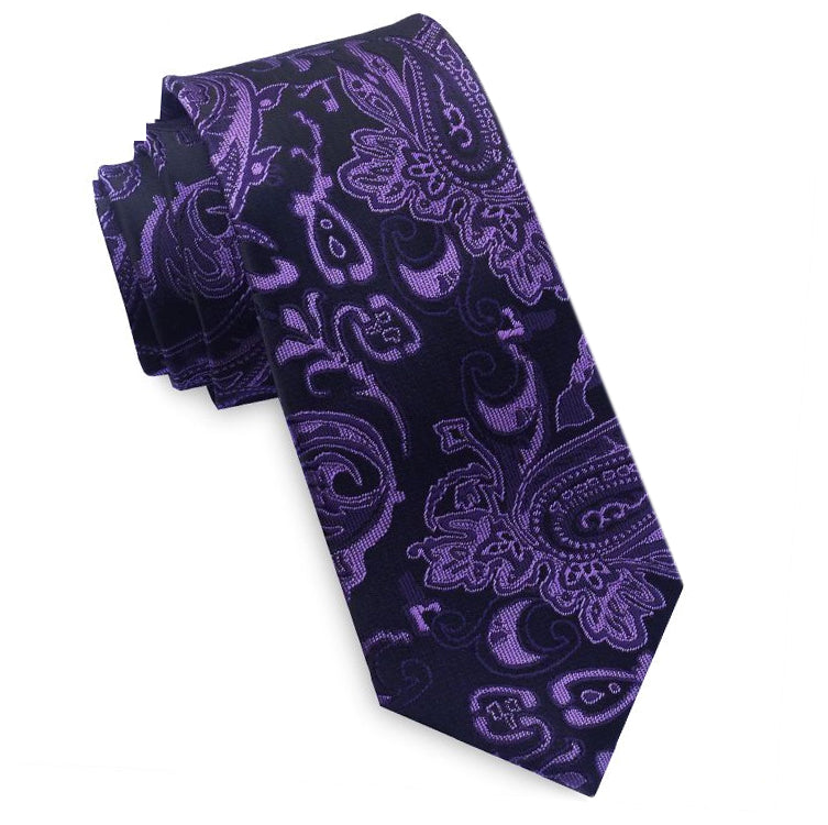 Black & Purple Paisley Mens Skinny Tie