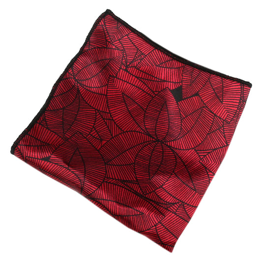Red with Black Geometric Leaves Pocket Square