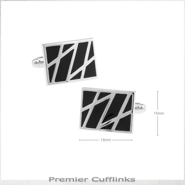 BLACK AND SILVER DIAGONAL LINES CUFFLINKS