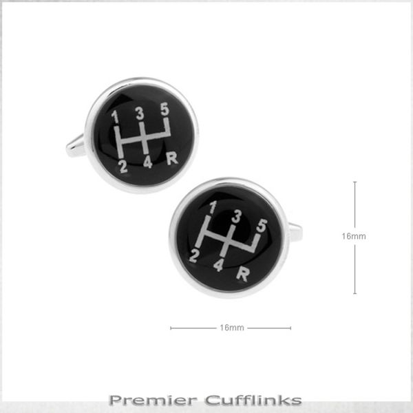BLACK & SILVER GEAR STICK CUFFLINKS