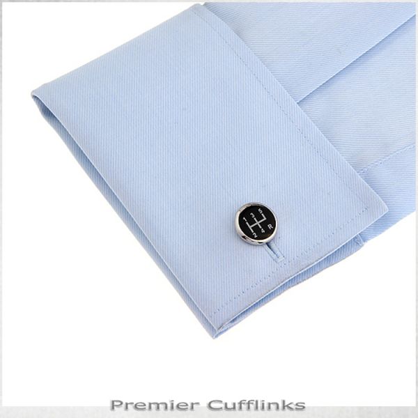 BLACK & SILVER GEAR STICK CUFFLINKS