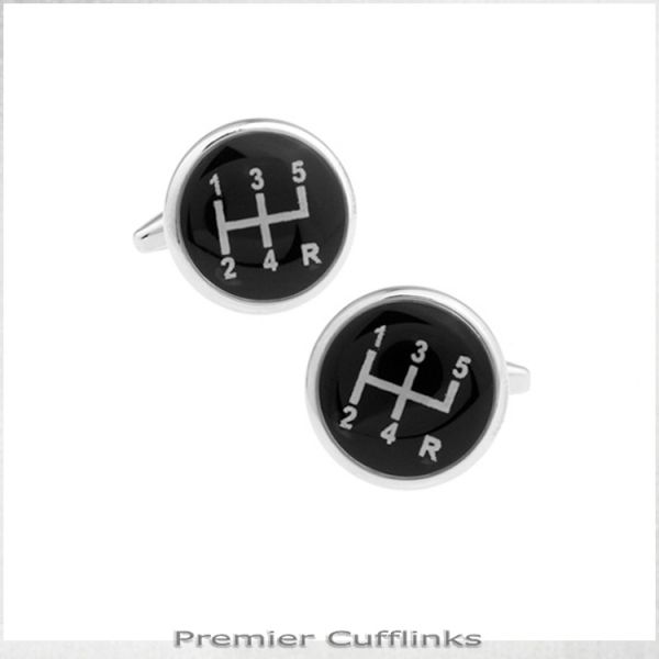 BLACK & SILVER GEAR STICK CUFFLINKS