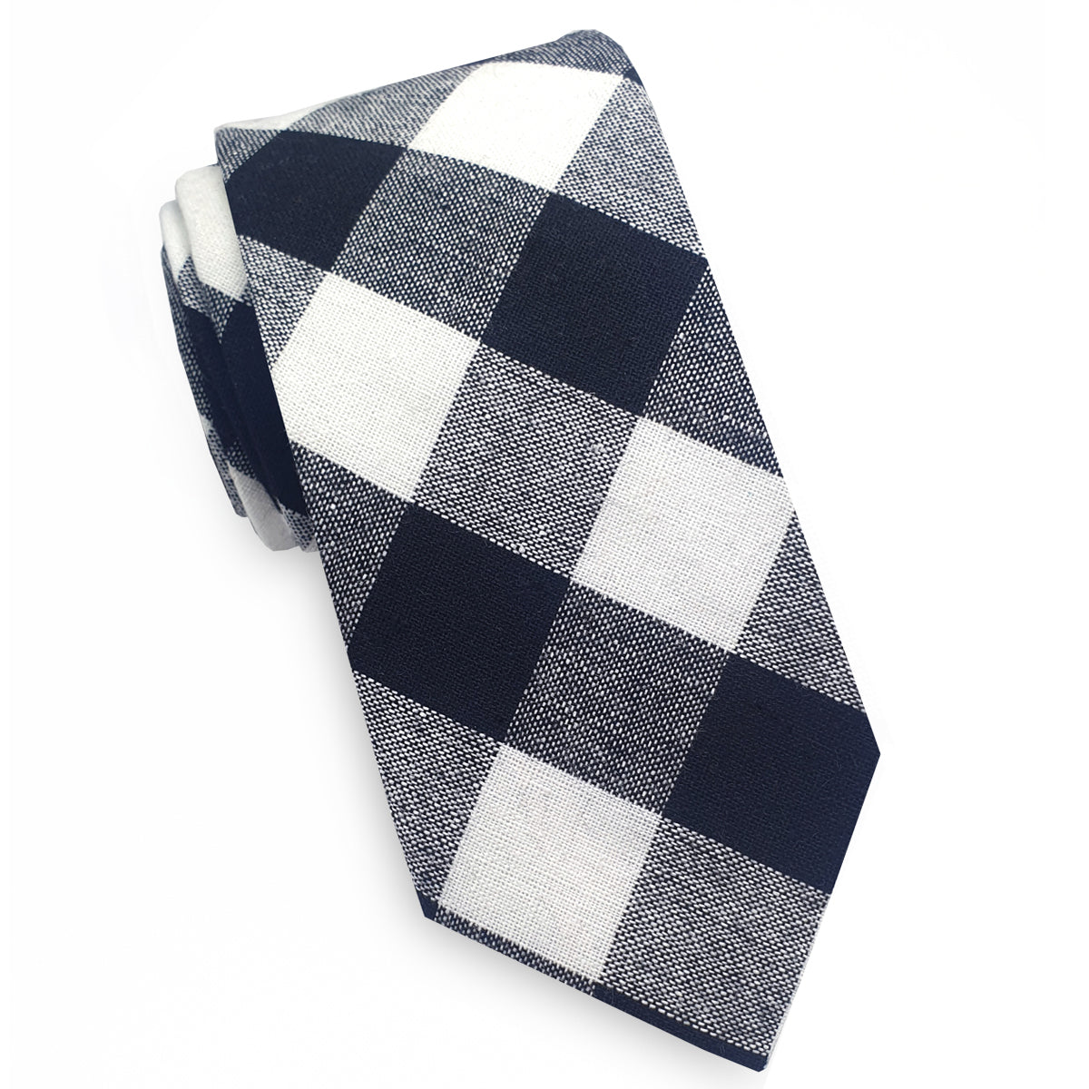 Black and White Diamond Check Cotton Blend Skinny Tie
