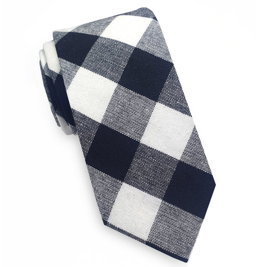 Black and White Diamond Check Cotton Blend Skinny Tie