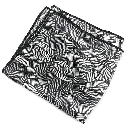 Silver with Black Geometric Leaves Pocket Square