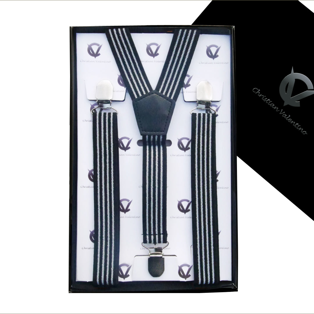 Black with White Stripes Braces Suspenders