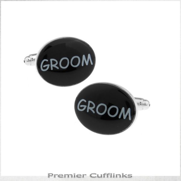 BLACK OVAL GROOM CUFFLINKS