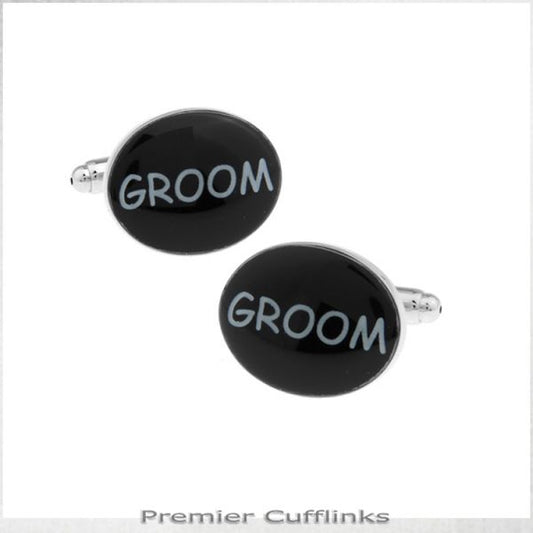 BLACK OVAL GROOM CUFFLINKS