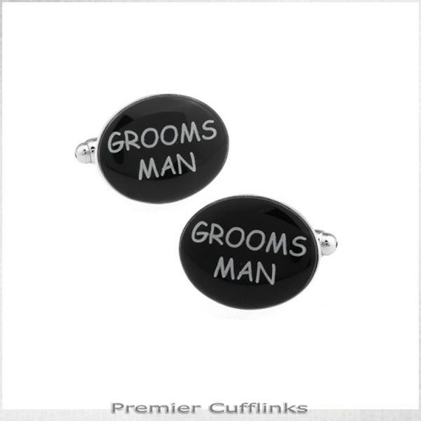 BLACK OVAL GROOMSMAN CUFFLINKS