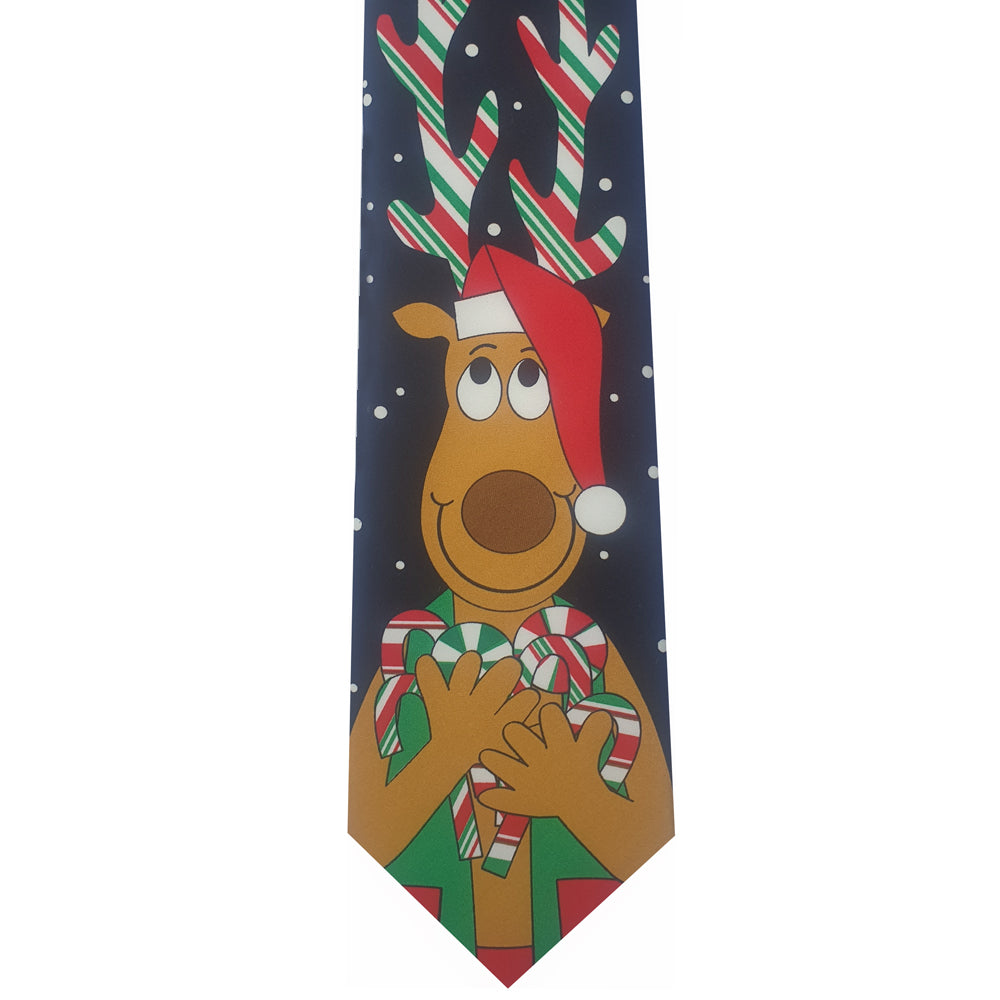 Black Rudolph with Candy Cane Antlers (2) Christmas Tie